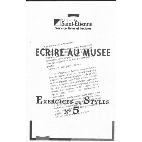 Ecrire Au Musee Exercices De Styles N 5   