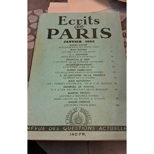 Ecrits De Paris Janvier 1951