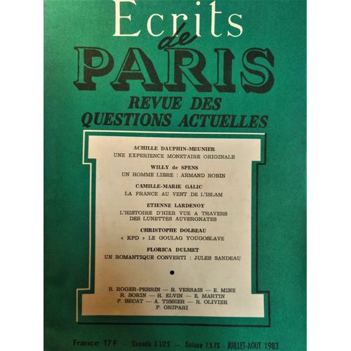 crits De Paris, Revue Des Questions Actuelles N 437