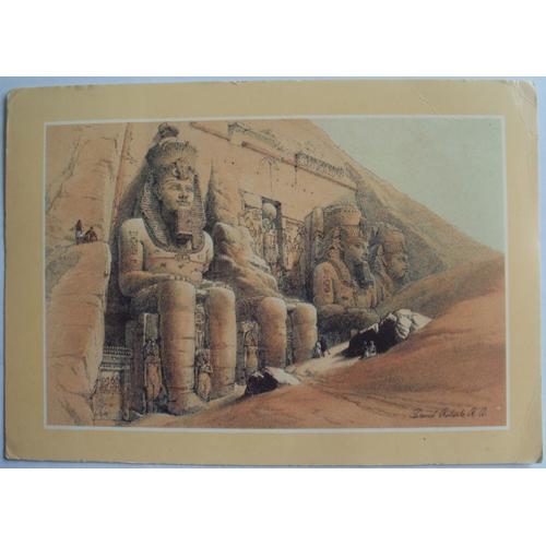 Egypte.. Colossal Figures In Front The Great Temple Of Aboo-Simbel (David Roberts 1856) Au Verso Timbre 80p Egypt Air Mail 