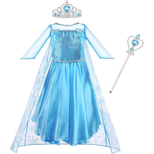 EHNGA-Robe Elsa Enfant de Princesse, Robe Princesse Elsa, Deguisement Elsa Reine Des Neiges, avec Accessoires de Baguette Magique Princesse Couronne, 6 Costumes Diffrents Size