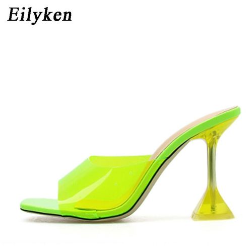 Eilyken -Pantoufles En Pvc Vert, Bout Ouvert, Talons Hauts, Sandales Transparentes, Escarpins - 37