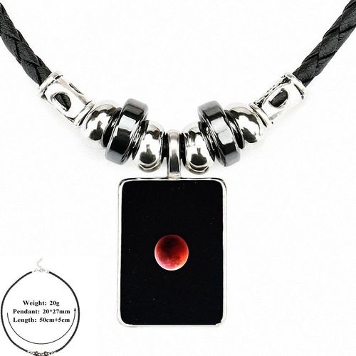 Ej Glaure Lune clipse Lunaire, Cabochon En Verre, Bijoux En Cuir Noir Perle Pendentif Collier Pour Femmes Filles Fait  La Main