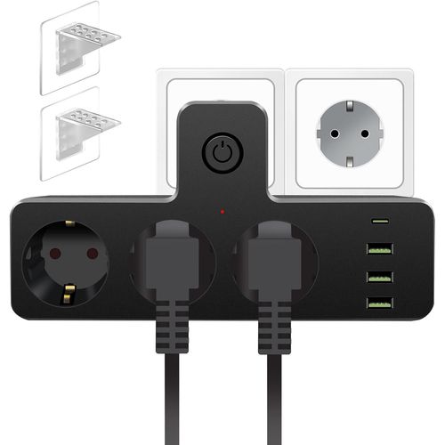 Electric Power Strip With Booster And Switch, 4 Sockets With 3 Usb A Ports+1 Usb C Ports Power Socket, Power Strip With 2 Stands For Office And Home