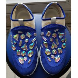 Elena Iachi Luxe Baskets Sneakers Slip On Mocassin Tennis Bleu