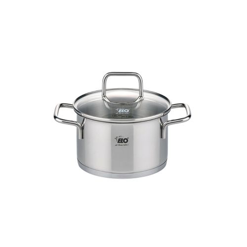 Elo 7241426 Faitout En Acier Inoxydable, Marmite En Inox Avec Couvercle En Verre 1,2l, Convient  Tous Types De Feux,14 X 9,5 Cm
