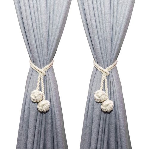 Embrasse De Rideau Faite  La Main Cordon De Coton Boucle De Rideau  Double Boule, Accessoires De Rideau De Chambre  Coucher, Beige (1 Paire)