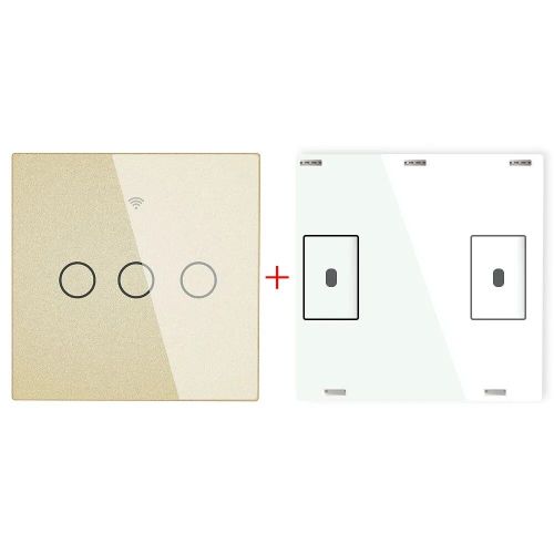 metteur-rcepteur mural sans fil RF433 MHz,panneau en verre,tlcommande,fonctionne avec le WiFi,contrle intelligent,interrupteur collant - Type 3 Gang Gold