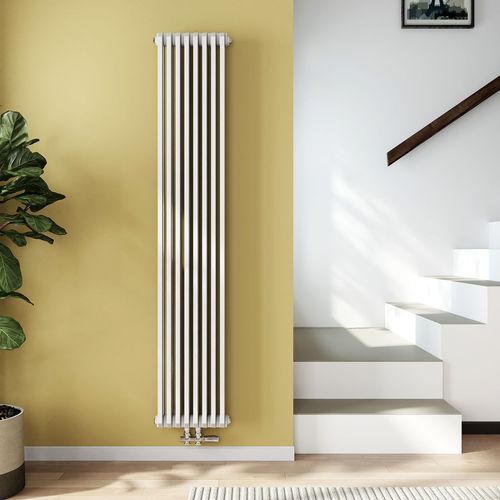 EMKE Radiateur  eau chaude horizontal en forme de D 180 x 34,8 cm, radiateur design  panneau plat, radiateur plat double couche, connexion latrale, blanc brillant, 1611 W