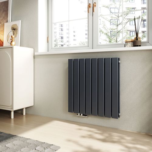 EMKE Radiateur  eau chaude  panneau plat horizontal 68 x 61,6 x 6,8 cm, radiateur de salle de bain chauffant pour salle de bain, radiateur plat avec raccordements latraux, 826 watts, double couche gris anthracite