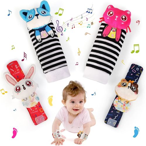 Emsenble De Poignet Et Chaussettes Hochet Pour Bb, 4pcs Hochet Bebe Bell Strap Poignet Et Pied Finder Jouets D'veil Pour Tout-Petits Garons Filles Dveloppement Sensoriel Cadeau