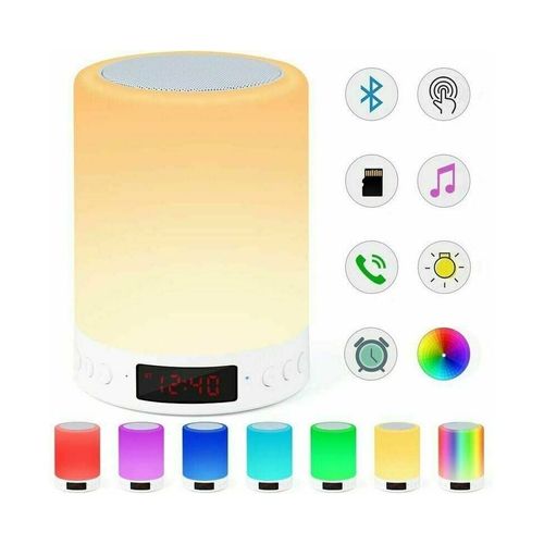 Enceinte Bluetooth 5 en 1, veilleuse tactile, rveil, radio FM et lampe RVB 7 couleurs