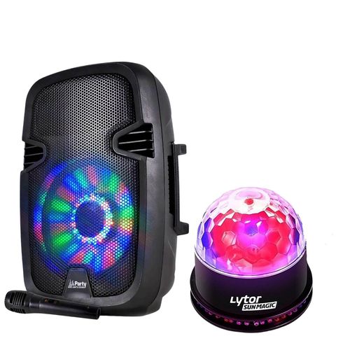 Enceinte mobile sur batterie PARTY7 300W Usb Bluetooth + FM + Micro + Effet Astro SUNMAGIC LED RVB