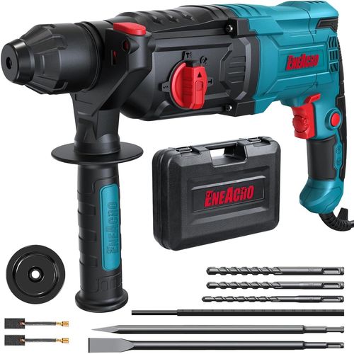 Eneacro Marteau Perforateur Sds-Plus, 6 Vitesse Variable Avec 4 Fonctions, Dbrayage De Scurit, Capacit De Perage De 26 Mm Dans Le Bton - 3 Forets, 2 Burins Et Botes Inclus