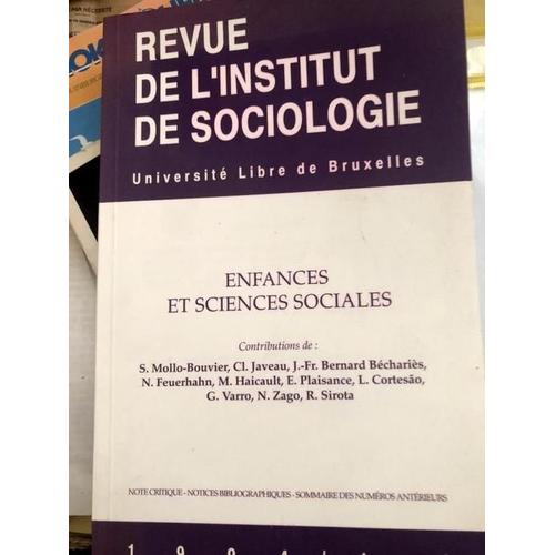 Enfances Et Sciences Sociales, Revue De L Institut De Sociologie, Ulb