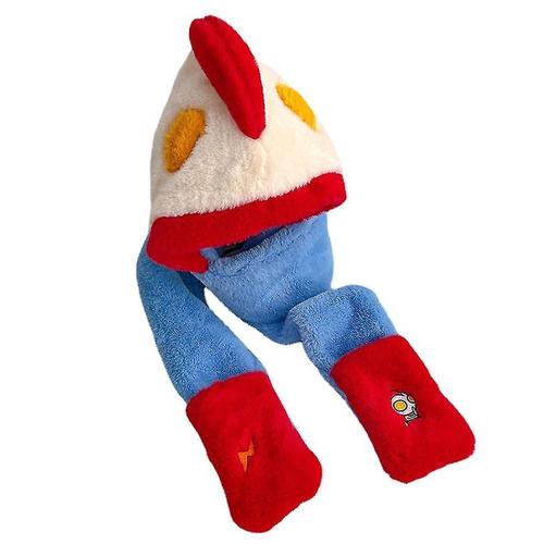 Enfants Ultraman Hiver Chaud Polaire  Capuche Chapeau Charpe Gants 3 En 1 Bleu