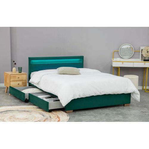 Enfield - Structure De Lit En Velours Vert Avec Rangements Et Led Intgres - 140x190 Cm