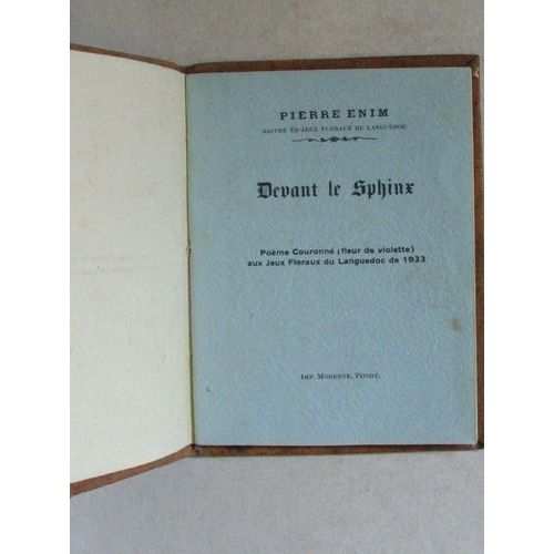 Devant Le Sphinx. [ Livre Ddicac Par L'auteur ] de Enim