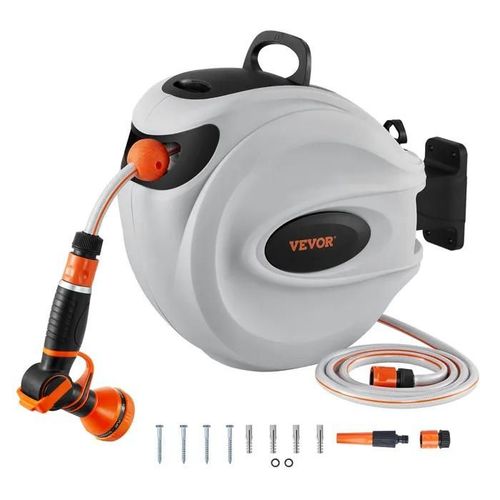 Enrouleur Tuyau Arrosage Mural-Vevor-30 M X 12 Mm-Dvidoir De Tuyaux D'eau Rtractable-Avec Support Pivotant 180, Buse  9 Modes