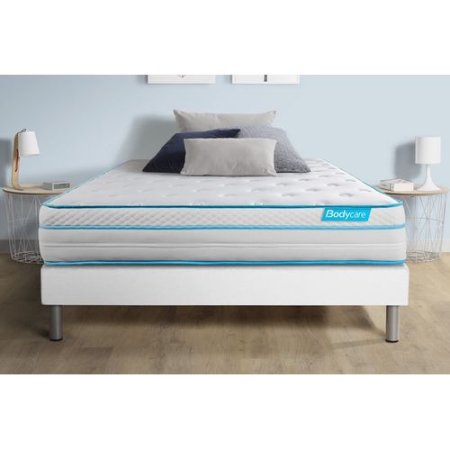 Ensemble 140x190 Matelas Bodymax Micro Ressorts Ensaches Et Memoire De Forme + Sommier Kit Blanc