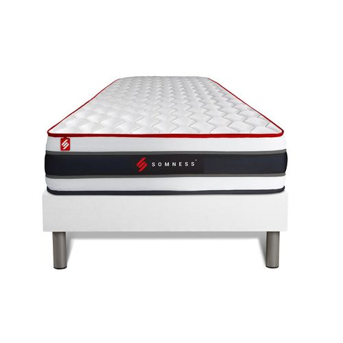 Ensemble 90x200 Matelas Energy Ressorts Ensaches Et Memoire De Forme + Sommier Kit Blanc
