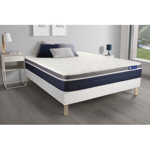 Ensemble Actilatex Confort Matelas Latex+Memoire De Forme 140x200 Cm Maxi Epaisseur 7zones De Confort + Sommier Kit Blanc