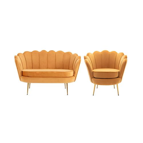Ensemble Canap 2 Places Et Fauteuil Coquillage En Velours Jaune Moutarde Dandelion