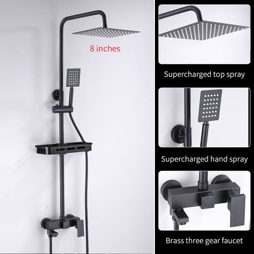Ensemble Circulaire De Douche De Salle De Bains Plaqu Noir/Chrome,Buse De Douche De Salle De Bains  Pression En Cuivre Avec Robinet De Baignoire De Douche Manuel - Type Black Round A1