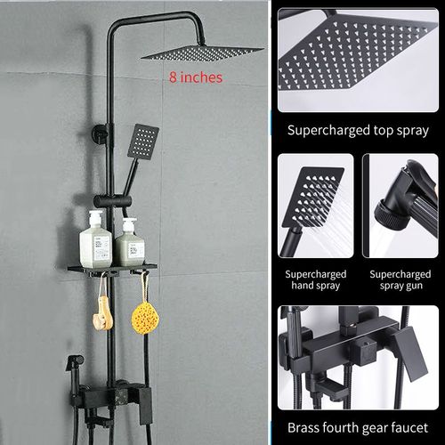 Ensemble Circulaire De Douche De Salle De Bains Plaqu Noir/Chrome,Buse De Douche De Salle De Bains  Pression En Cuivre Avec Robinet De Baignoire De Douche Manuel - Type Black Round B1