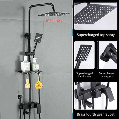 Ensemble Circulaire De Douche De Salle De Bains Plaqu Noir/Chrome,Buse De Douche De Salle De Bains  Pression En Cuivre Avec Robinet De Baignoire De Douche Manuel - Type Black Round B2