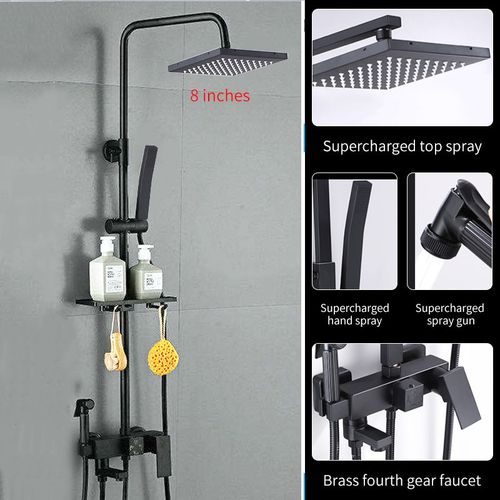 Ensemble Circulaire De Douche De Salle De Bains Plaqu Noir/Chrome,Buse De Douche De Salle De Bains  Pression En Cuivre Avec Robinet De Baignoire De Douche Manuel - Type Black Round B3
