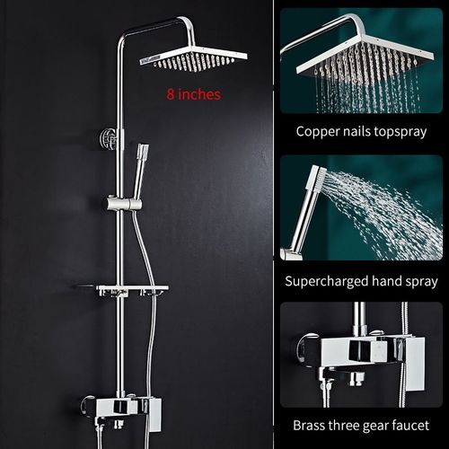 Ensemble Circulaire De Douche De Salle De Bains Plaqu Noir/Chrome,Buse De Douche De Salle De Bains  Pression En Cuivre Avec Robinet De Baignoire De Douche Manuel - Type Chrome Round A3