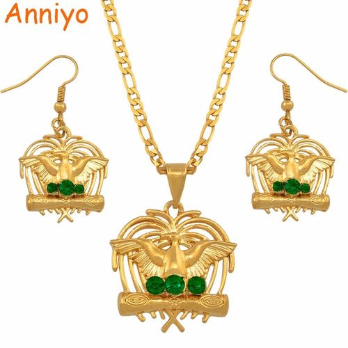 Ensemble Collier Et Boucles D'oreilles Avec Pendentif En Forme D'oiseau Du Paradis Pour Femme, Bijou Avec Pierre Verte, Nouvelle Guine, N  137621gn