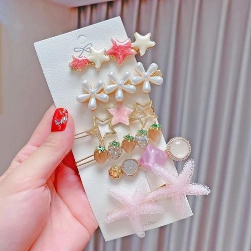Ensemble D'pingles  Cheveux Color-6pcs Alliage Rose Perle Strass Clips Par