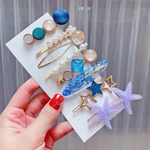 Ensemble D'pingles  Cheveux toile De Mer-8pcs Clips En Alliage Color Avec Perle Et Strass