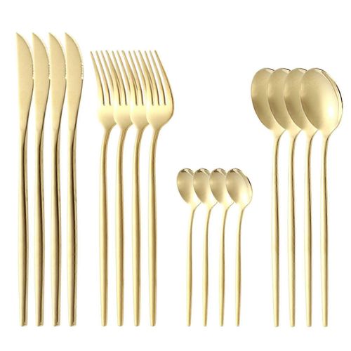 Ensemble DArgenterie En Or Mat Avec Couteaux  Steak, Ensemble De Couverts En Or En Acier Inoxydable, Ensemble De Couverts 16 Pcs Ensemble DUstensiles De Couverts Service Pour 4, Cuillres Et Fourch