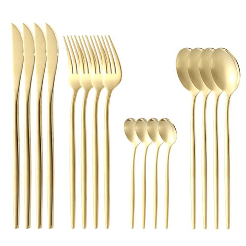 Ensemble DArgenterie En Or Mat Avec Couteaux  Steak, Ensemble De Couverts En Or En Acier Inoxydable, Ensemble De Couverts 16 Pcs Ensemble DUstensiles De Couverts Service Pour 4, Cuillres Et Fourchettes Ensemble