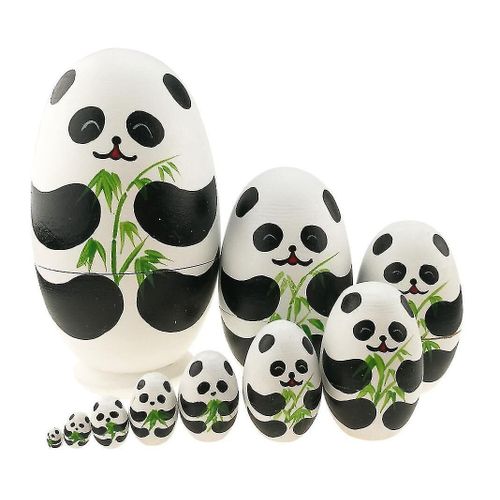 Ensemble De 10 Pices De Jouets Empilables En Bois En Forme D'Uf De Panda Mignon, Poupes Gigognes Faites  La Main, Animaux Matryoshka, Poupes Babushka