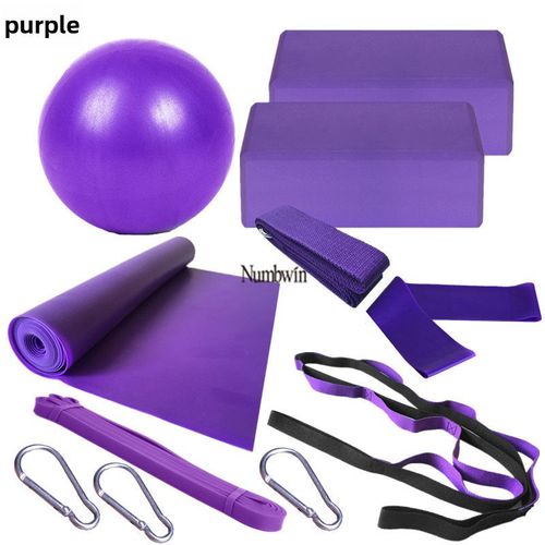 Ensemble De 11 Briques De Yoga 25cm Avec Tapis De Gymnastique En Latex Et Bande D'extension 2080 Rsistance De 10 Trous Corde De Fleur De Chrysanthme Couleur Violet