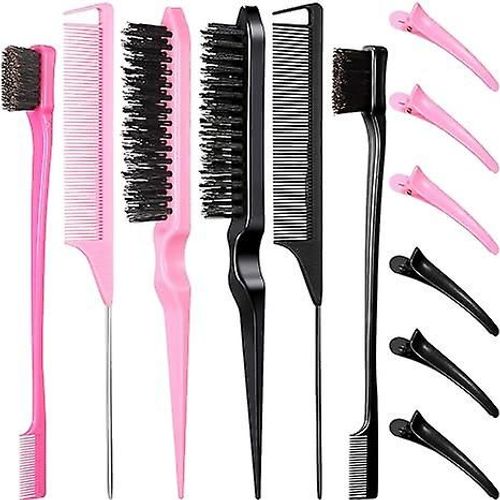 Ensemble de 12 brosses  cheveux, brosses  cheveux en nylon, brosse  cheveux de salon  3 ranges, brosse  cheveux double face, peigne lisse, peignes  queue de rat avec