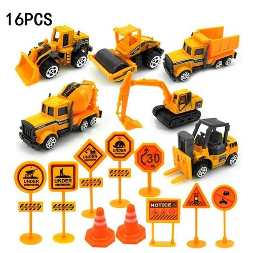Ensemble De 16 Chariots De Puzzle Pec 1:64, En Alliage, Technique, Camion, Pelle, Chariot lvateur Avec Panneaux De Signalisation, Matriau Abs, Support En Caoutchouc, tanche
