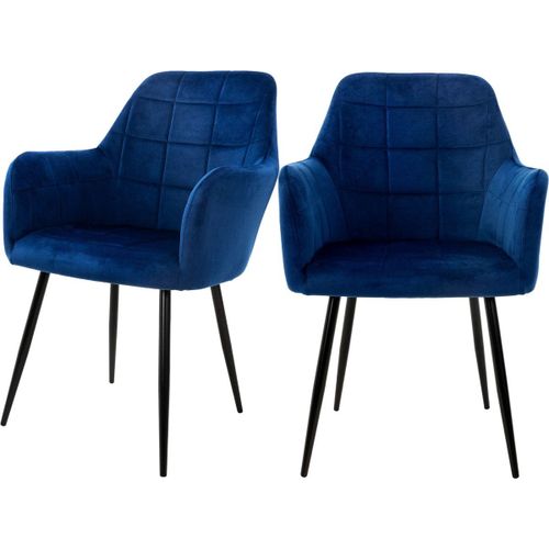 Ensemble De 2 Chaises De Salle  Manger Rtro En Velours Bleu Fonc Ml-Design