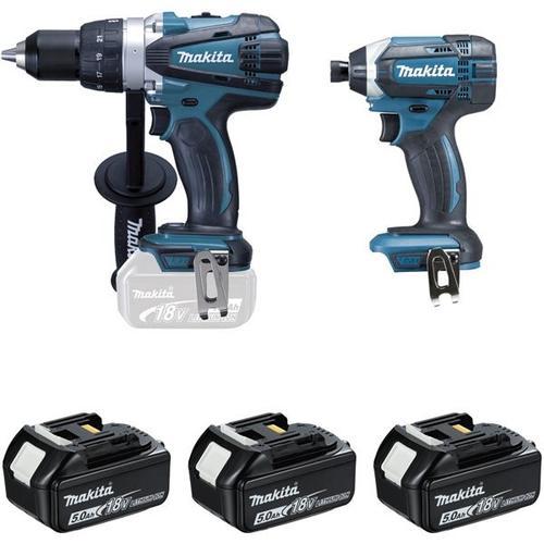 Ensemble De 2 Machines Makita Perceuse Ddf458 + Visseuse  Chocs Dtd152 + 3 Batteries, Chargeur, Coffret - Dlx2144tj1