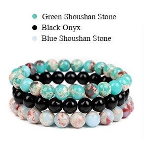 Ensemble De 3 Bracelets En Pierre Naturelle Pour Hommes Et Femmes, Agates, Il De Chat, Perles En Pierre D'onyx Noir, Bijoux, Cadeau  La Mode