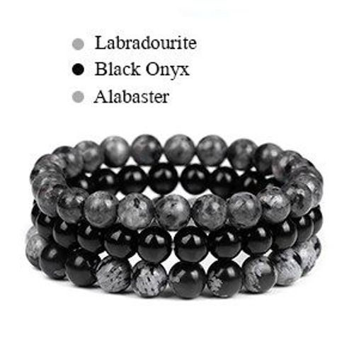 Ensemble De 3 Bracelets En Pierre Naturelle Pour Hommes Et Femmes, Agates, Il De Chat, Perles En Pierre D'onyx Noir, Bijoux, Cadeau  La Mode