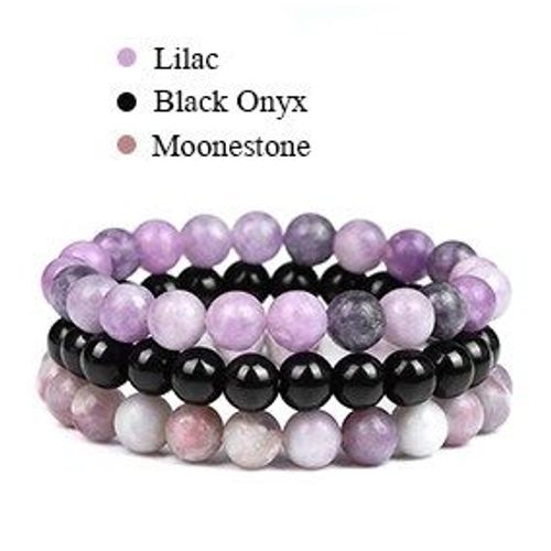 Ensemble De 3 Bracelets En Pierre Naturelle Pour Hommes Et Femmes, Agates, Il De Chat, Perles En Pierre D'onyx Noir, Bijoux, Cadeau  La Mode