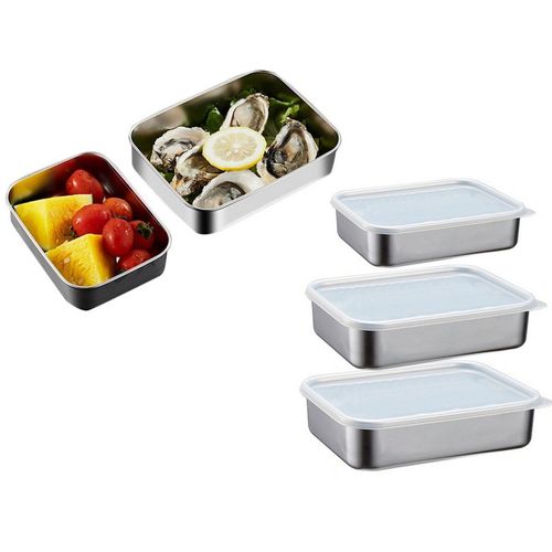 Ensemble De 3 Pices En Acier Inoxydable, Rcipient De Stockage Des Aliments, Bote  Djeuner Avec Couvercle Transparent