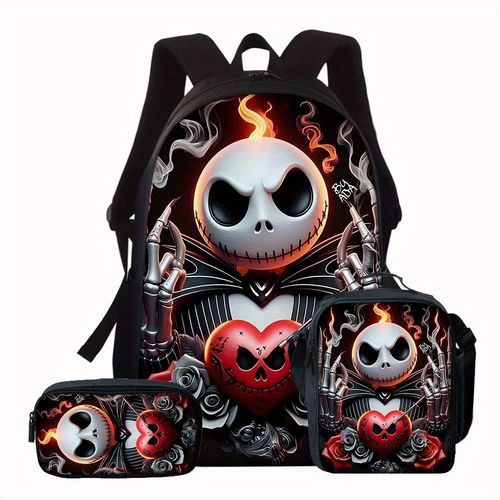 Ensemble De 3 Sacs  Dos Jack L'trange Nol De Monsieur Jack, Style Hip-Hop, Avec Motifs Jack Et C?ur. Cet lgant Ensemble De Sacs  Dos Imprimes Comprend 1 Sac  Dos, 1 Sac Band