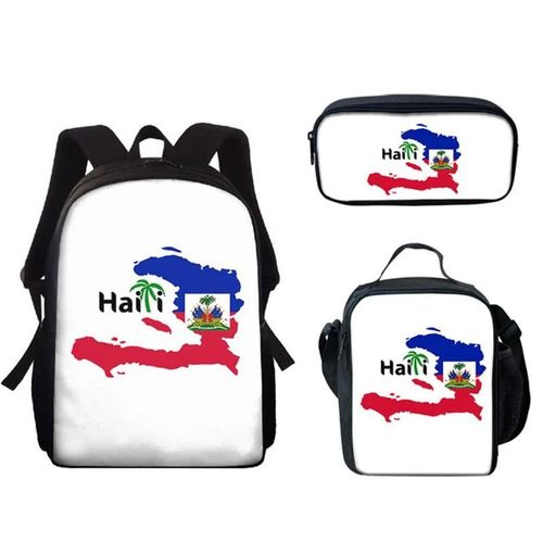 Ensemble De 3 Sacs De Voyage Pour Etudiants, Motif Drapeau D'hati, Style Hip-Hop, Imprime 3d, Pour Ordinateur Portable, Sac  Dos, Sac  Dejeuner, Trousse  Crayons