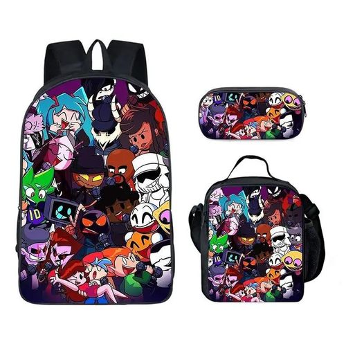 Ensemble De 3 Sacs De Voyage Pour Etudiants, Sac  Dos Pour Ordinateur Portable, Sac  Dejeuner, Trousse  Crayons, Imprime 3d, Style Hip-Hop, Pour Jeunes Du Vendredi Soir